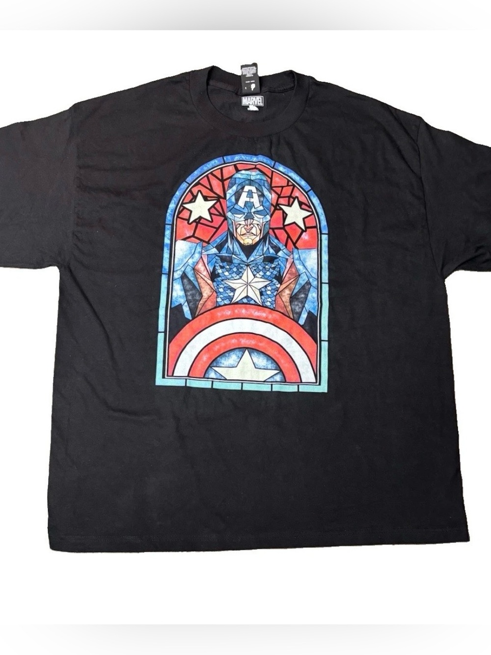Marvel Captain America Stained Glass Graphic T-Shirt Men’s 2XL Black New